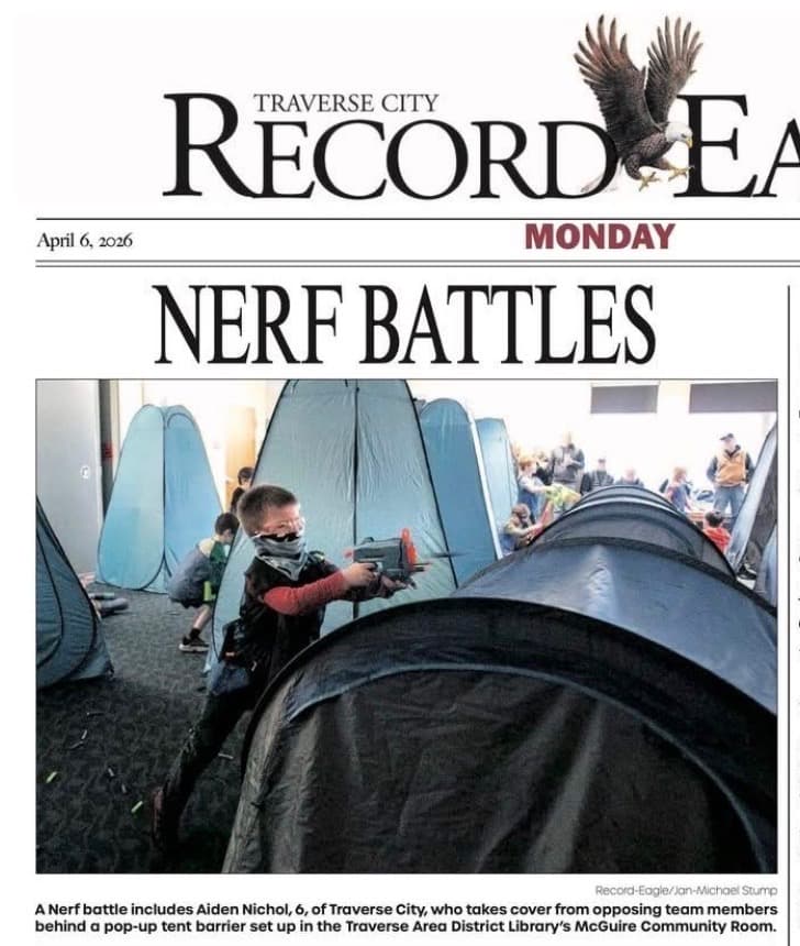 Photo of Aiden participating in NERF war